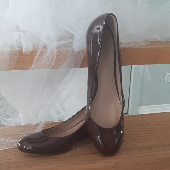 Tory Burch Shoes - TORY BURCH Deep Maroon Wedge Heel Patent Leather Size 8M Fit Smaller